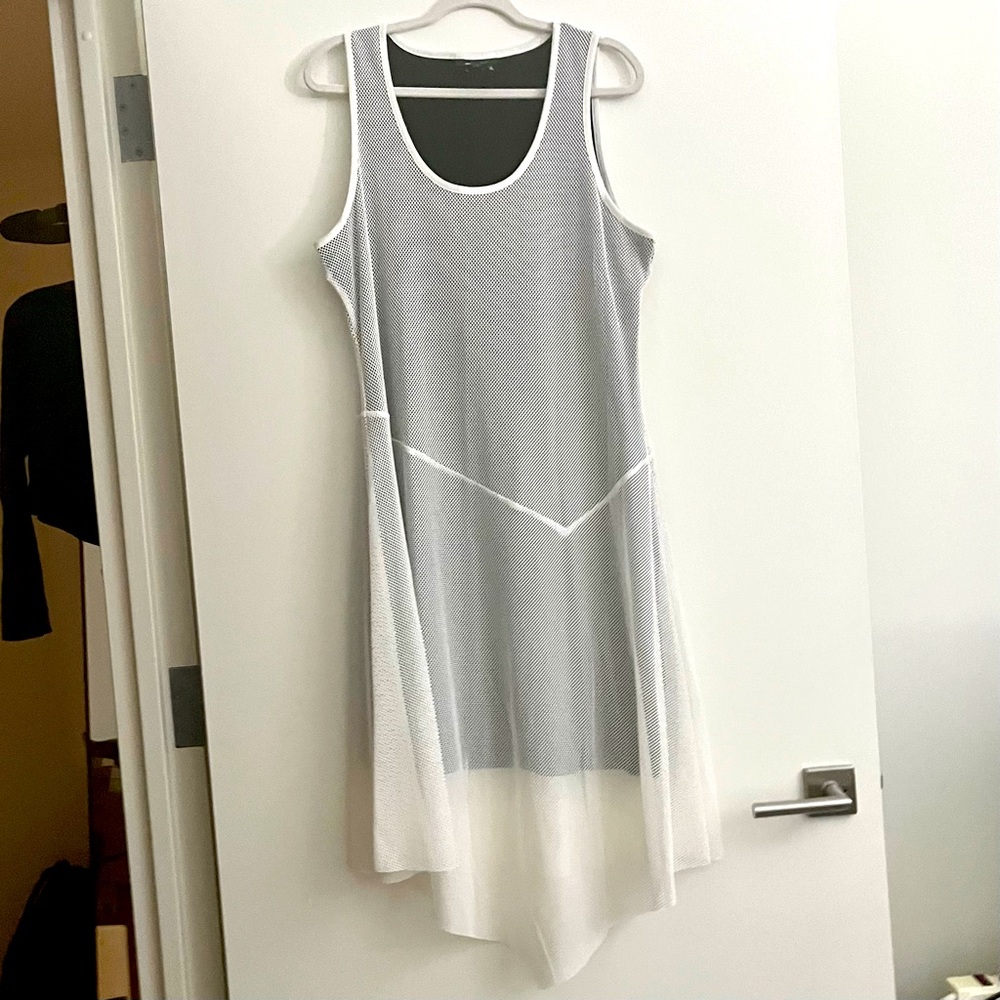 NWOT DKNY Mesh Sleeveless Scoop Neck Dress with asymmetrical seam detail